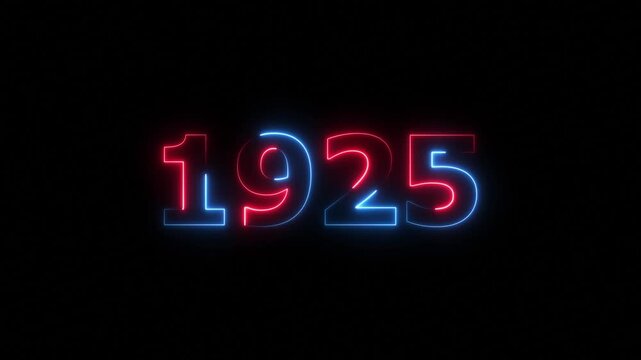 1925 Sal neon text background animation. Glowing neon business number text background 4k video.