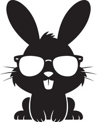 Black silhouette of a bunny wearing a sunglass. Black and white color vector (4)