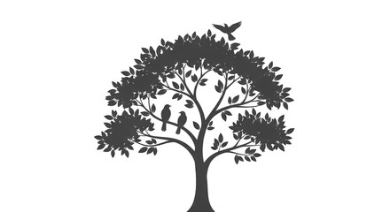 Obraz premium Silhouetted tree with birds in flight