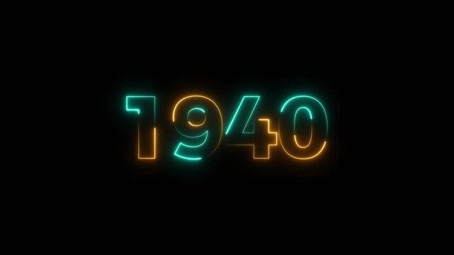 1940 Sal neon text background animation. Glowing neon business number text background 4k video.