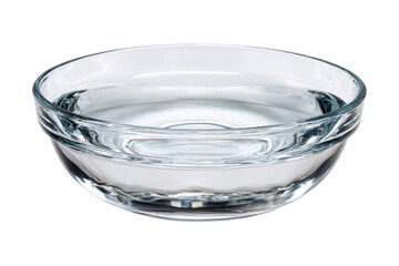 Clear glass bowl filled with water isolated on transparent background
