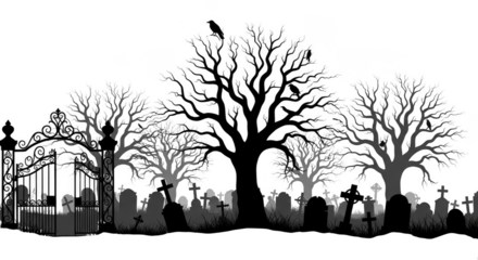 Spectral graveyard gate haunted trees abound