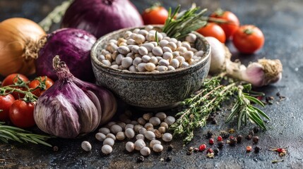 organic food legumes with fresh vegetables on a rustic background no logos no brands ar 169