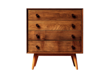 Vintage wooden dresser with four drawers isolated on transparent background