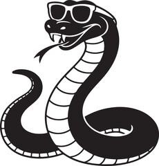 Funny Big Snake Wearing Sunglasses Black Silhouette Vector