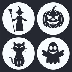 Fototapeta premium Halloween icons featuring a witch pumpkin cat and ghost