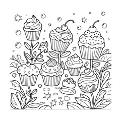 Mushroom Village: Cute & Cozy Coloring Book for Relaxation and Creativity. Easy, line art vector illustration, Coloring Pages for Kids & Adults