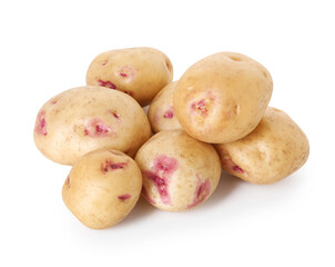 Many fresh raw potatoes isolated on white