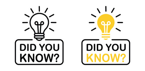 Did You Know label design with light bulb and rays. Logo design. Vector illustration .