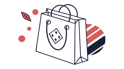 Illustration of a shopping bag with a diamond pattern and red circles on a white background