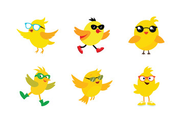 set of funny cartoon chicken