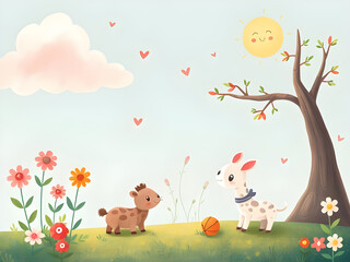 Naklejka premium spring landscape with birds