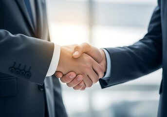 Fototapeta premium Businessmen shaking hands in agreement and partnership
