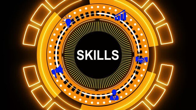 a Skills button on a clear projection screen.A versatile set of vintage round rubber stamp icons and web design vector elements for business sale banners .