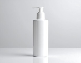 Clean and Simple White Cosmetic Pump Bottle Mockup Against Neutral Background, Ideal for Branding