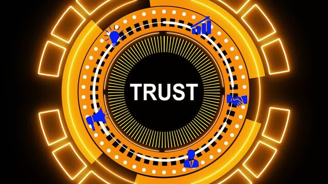 Businessman pressing a Business Trust concept button on a clear projection screen. A versatile set of vintage round rubber stamp icons and web design vector elements for business sale banners