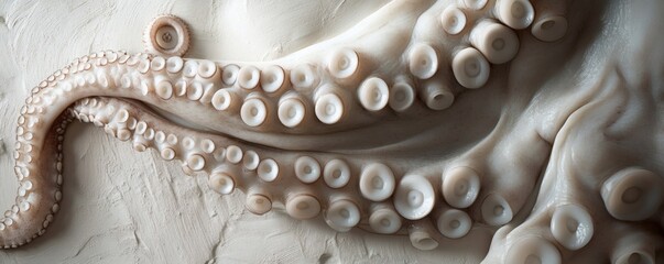 Close up of a textured octopus arm with suckers detail