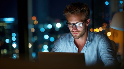 deadline technology and people concept  happy creative man with tablet pc computer working at night office no logos no brands ar 169