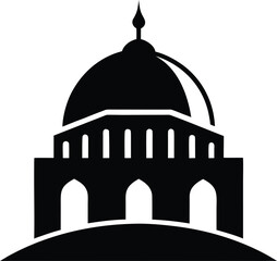 Silhouette of a domed building with arches isolated on white background