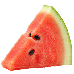 Closeup vibrant red watermelon wedge isolated on black background for food photography projects