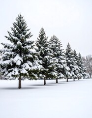 Snowy winter trees in a row