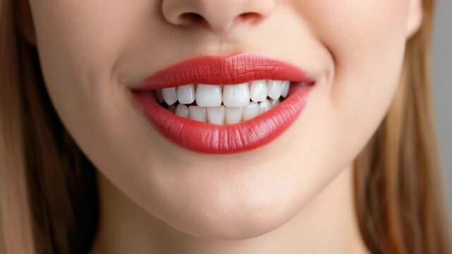 Close-up image of a woman's mouth showing a gap where one tooth is missing, suitable for healthcare or medical illustrations