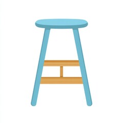 Blue wooden stool, simple design, white background, home interior