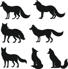 Silhouette Foxes in Various Poses An Artistic Array of Wild Canines Depicted in Striking Black Shapes