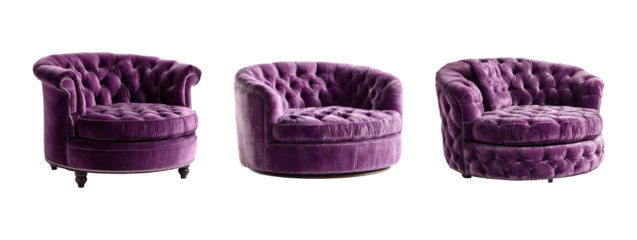 Elegant Purple Velvet Chairs Set on a Transparent Background