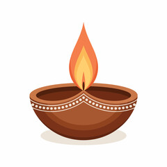 Diya Lamp with Flame Illustration for Diwali and Festival Decoration