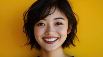 A smiling woman, perfect for any occasion where a cheerful expression is needed