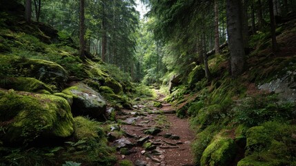 Obraz premium wild hiking trail in the black forest of germany no logos no brands ar 169