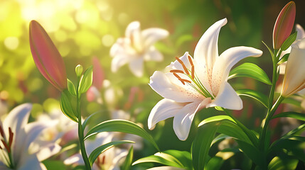Fototapeta premium White lilies in sunlight