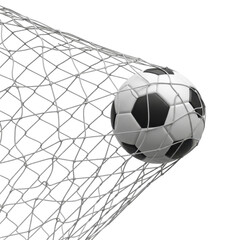 Soccer ball entering soccer goal net dramatic visual sport photo illustration