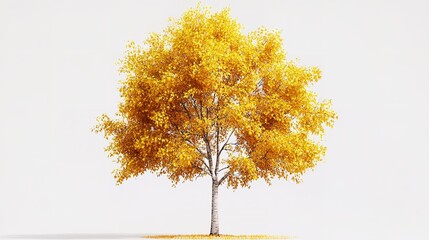 Fototapeta premium Solitary tree with yellow leaves standing against a plain white background in a studio setting