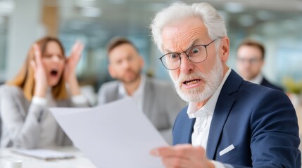 Fototapeta premium Conflict resolution meeting turns heated among business leaders office space image professional setting tense mood