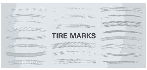 Obraz premium Vector art of tire marks isolated on white background, featuring various patterns and textures of vehicle tracks, perfect for adding a dynamic and grungy touch to your designs and illustrations
