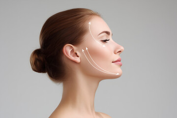 A woman with a smooth face and a bun on her head