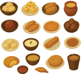 set of Bangladeshi sweets icons isometric vector