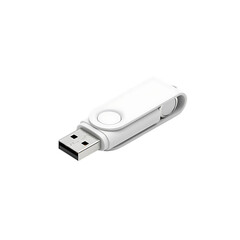 White usb flash drive for data storage and transfer isolated on transparent background