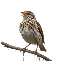 Naklejka premium Small Brown And White Bird Singing Perched On A Branch Isolated Transparent Background