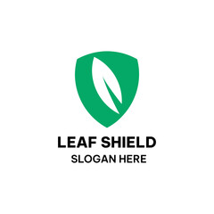 Leaf shield logo template in simple flat design. Farm shield logo vector illustration 