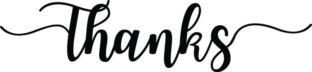 Elegant script black thanks word isolated on white background expressing gratitude and appreciation