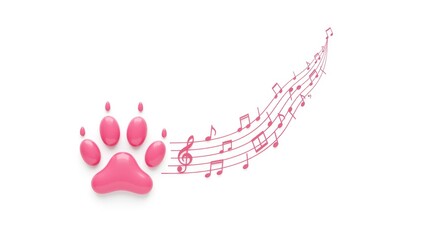 Pink paw print with musical notes trailing off to the right