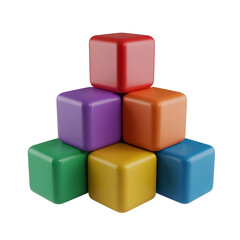 Obraz premium Colorful Stacked Cubes Illustration on Black Background Playful Geometric Design for Creative Projects Education and Design Concepts