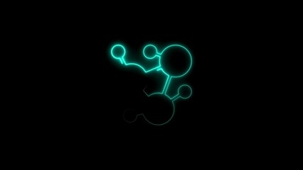 Abstract glowing molecule illustration with cyan light on a black background design