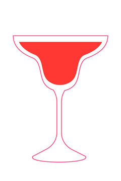 Cocktail glass with red drink illustration, margarita, daiquiri alcoholic beverage concept, party drink design, bar restaurant icon. High resolution PNG on isolated background