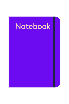 Purple notebook with elastic band, school supplies illustration, journal design, education, office, stationery concept, student notepad vector. High resolution PNG
