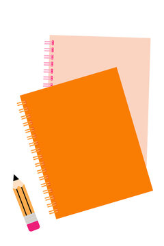Colorful school notebooks with pencil vector illustration. Spiral bound notepads, education supplies, student stationery, back to school concept, academic and learning design. High resolution PNG