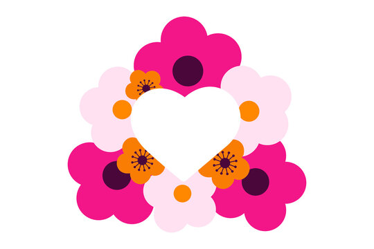 Floral heart, frame PNG featuring a heart surrounded by vibrant pink, yellow, and pale pink flowers with colorful centers, isolated&mdash;perfect for creative and romantic projects, journaling. PNG